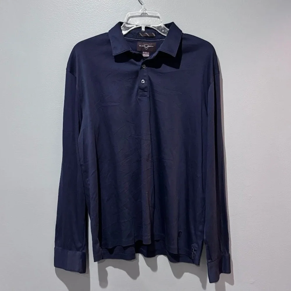 Black Brown 1826 Mens‎ XL Navy Blue Long Sleeve 100% Cotton Polo Shirt